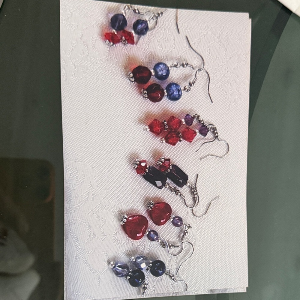 $5 each Elegant Red and Purple Beaded Earrings Set